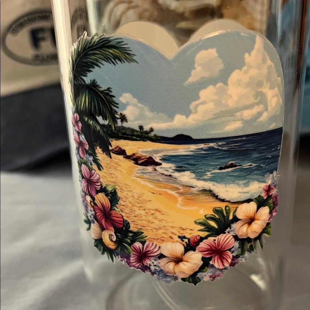 Beach Themed “Better at the Beach” Glass Tumbler w/Bamboo Lid-Metal Straw-Brush - Picture 3 of 5